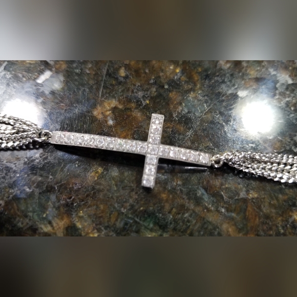 Stainless Steel STEEL X Rhinestone Cross Multi Chain 8" Adjustable Bracelet - Picture 4 of 9